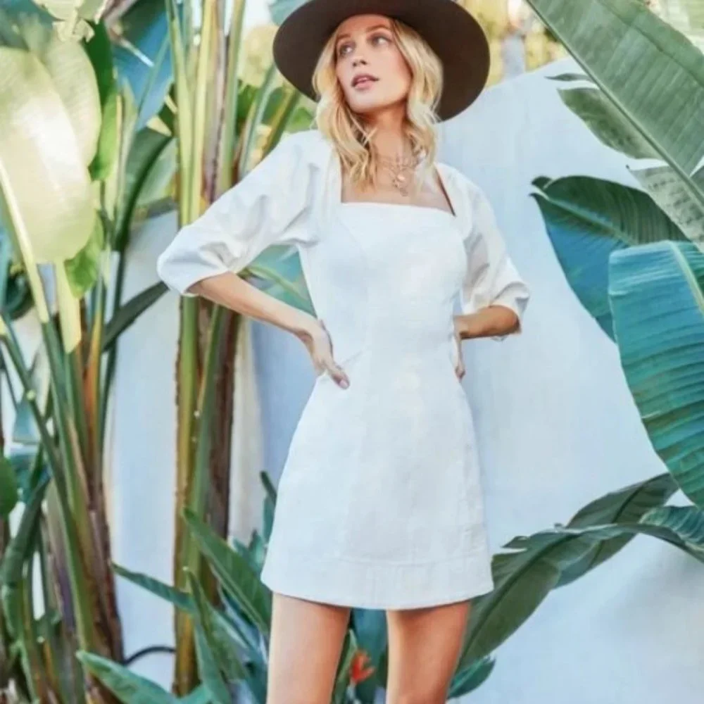 Astr the Label Rabia Puff Sleeve White Mini Dress | Medium - Picture 4 of 7